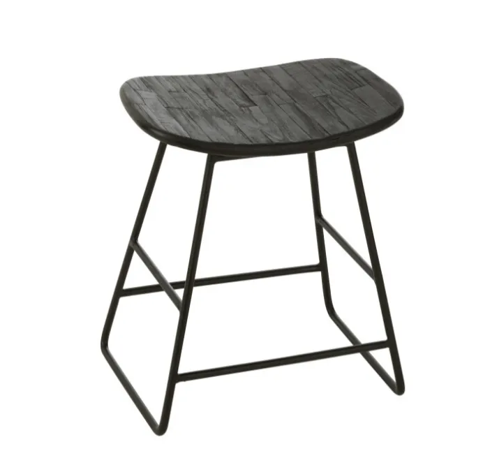 Tabouret teck recyclé noir-S-J-LINE