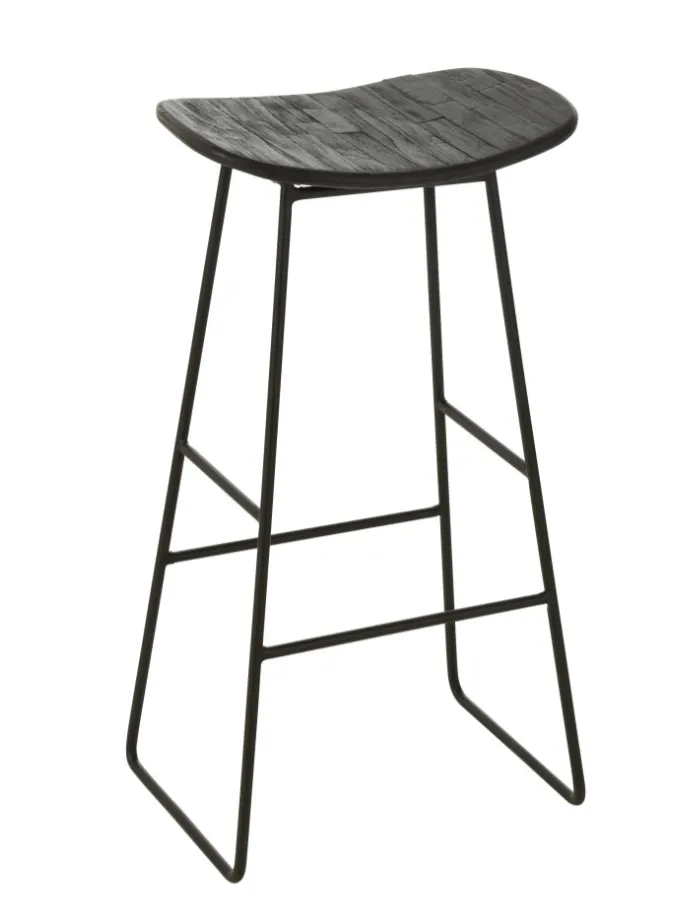 [40785] Tabouret teck recyclé noir-L-J-LINE