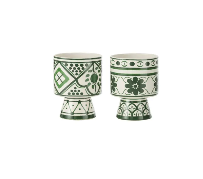 Cachepot floral banc et vert M - J-LINE