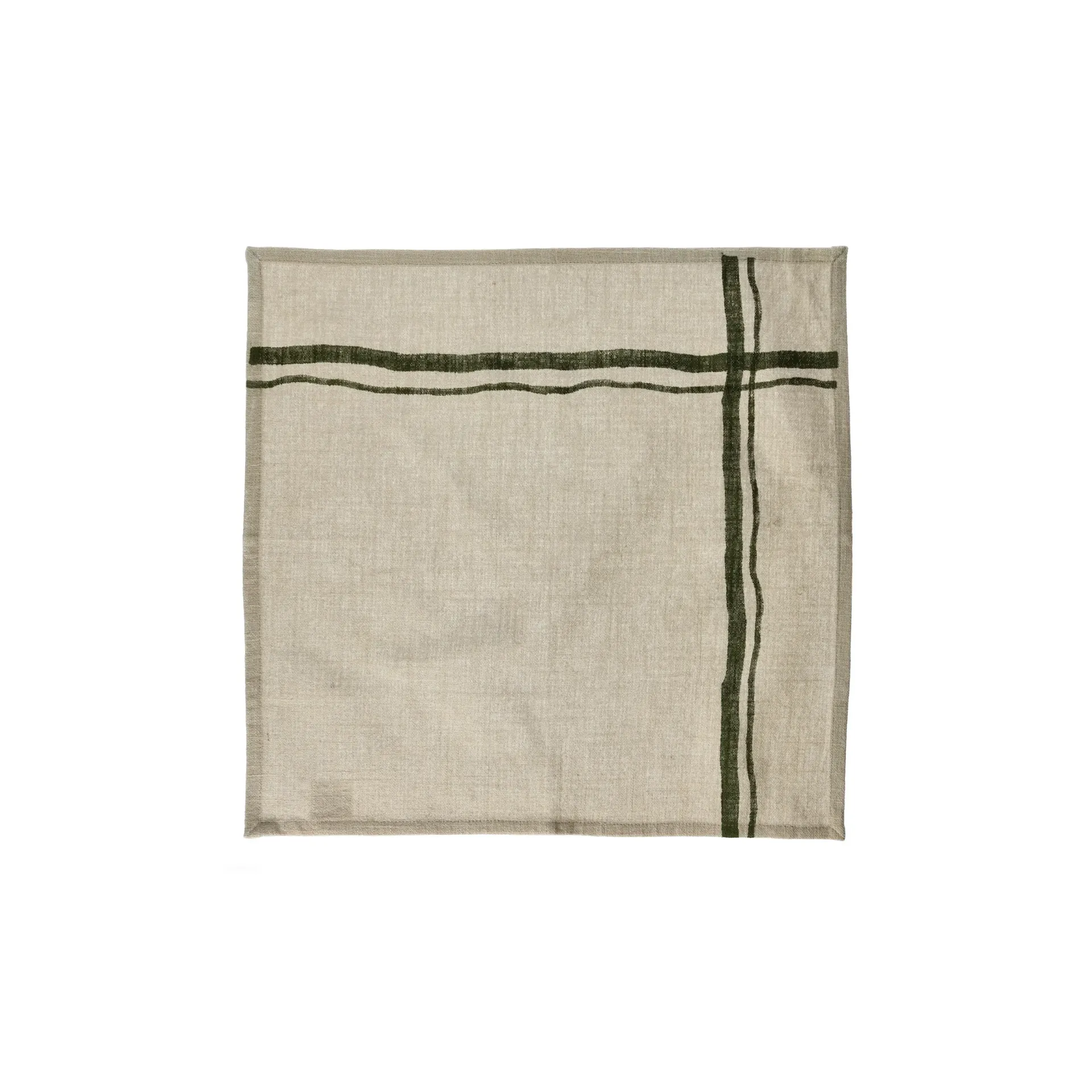serviette coton 45x45 cm ecru et vert - POMAX