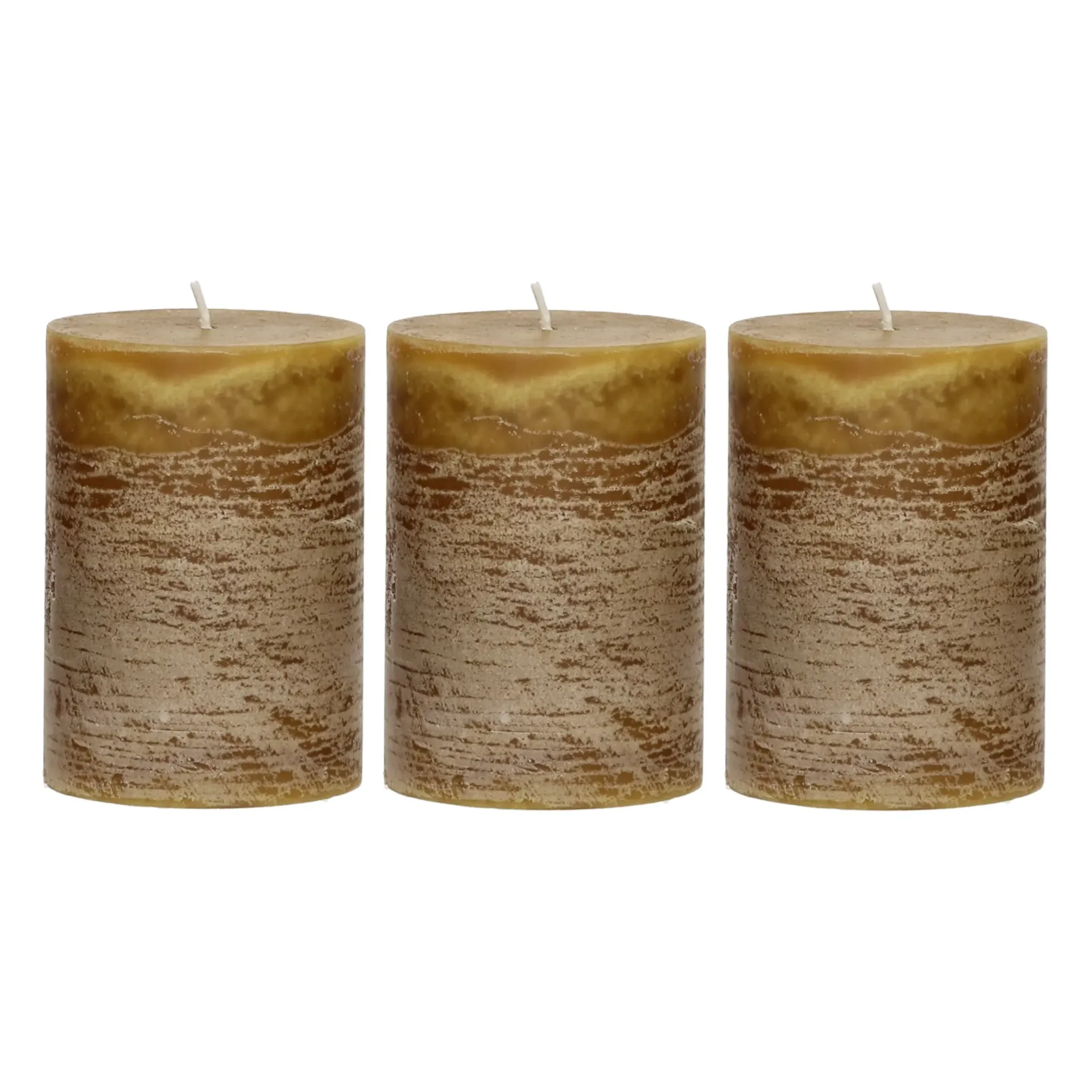 [Q218-MUS-S3] Lot de 3 bougies - 7xH 10 cm - moutarde - POMAX