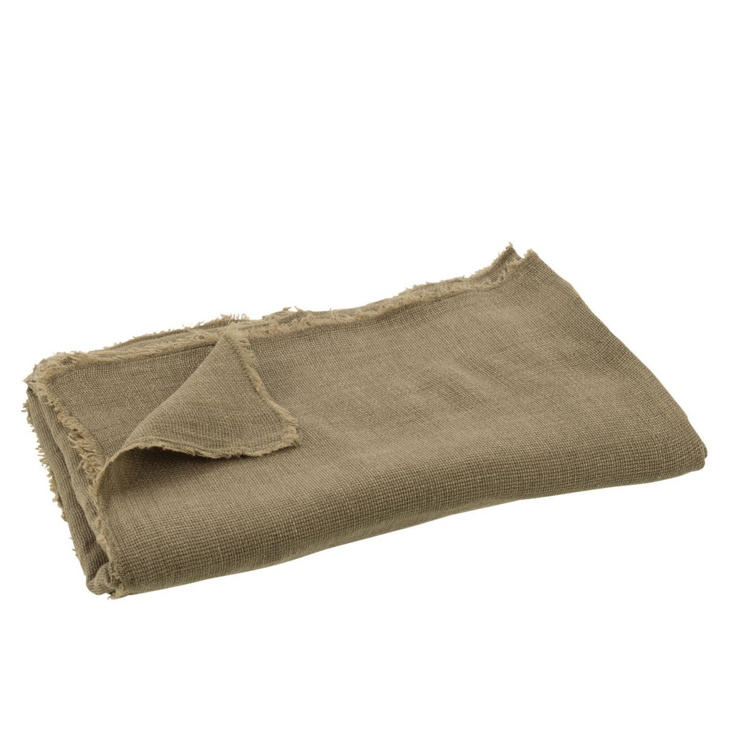 Plaid Uni Cot/Lin Vert Olive (200x150x0,5cm) - J-LINE