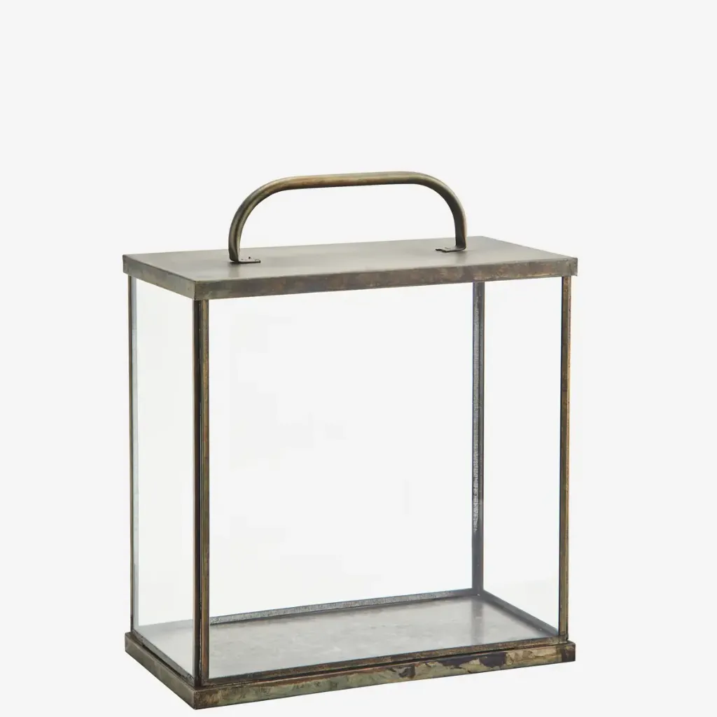 [PCH26085B] Lanterne avec couvercle laiton vieilli 28X15X34 cm - MADAM STOLTZ