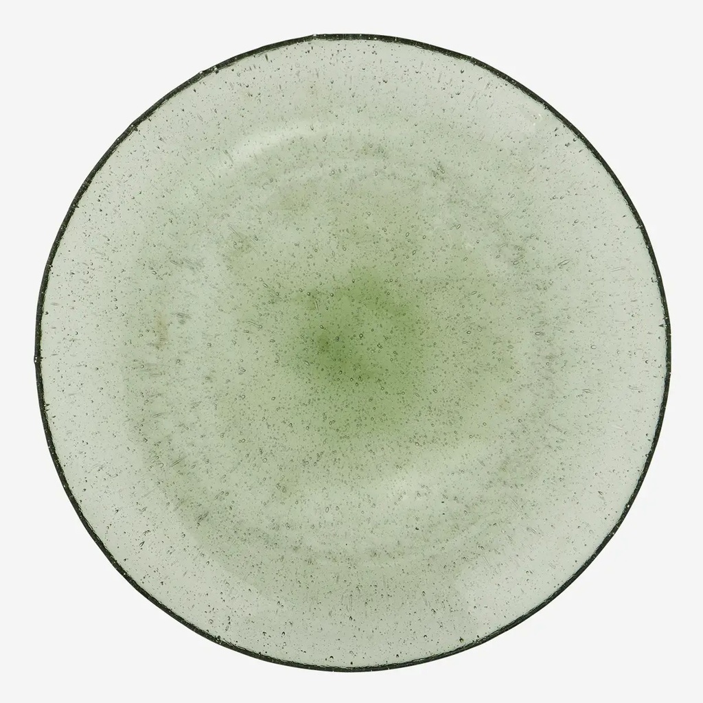[PZ03PBG] Assiette verre bullé vert D26- MADAM STOLTZ