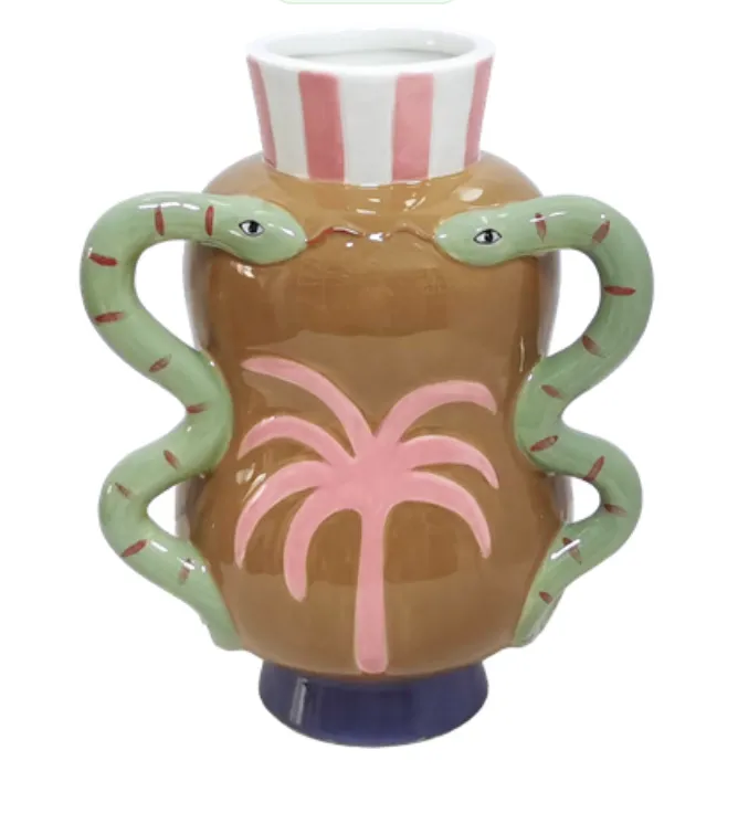 [019180] Vase palmier/serpent marron-OPJET PARIS