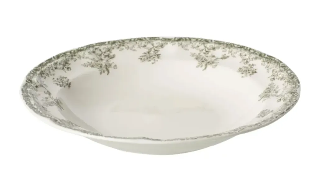 [268862] Assiette creuse fleurs céramique vert/blanc - J-LINE