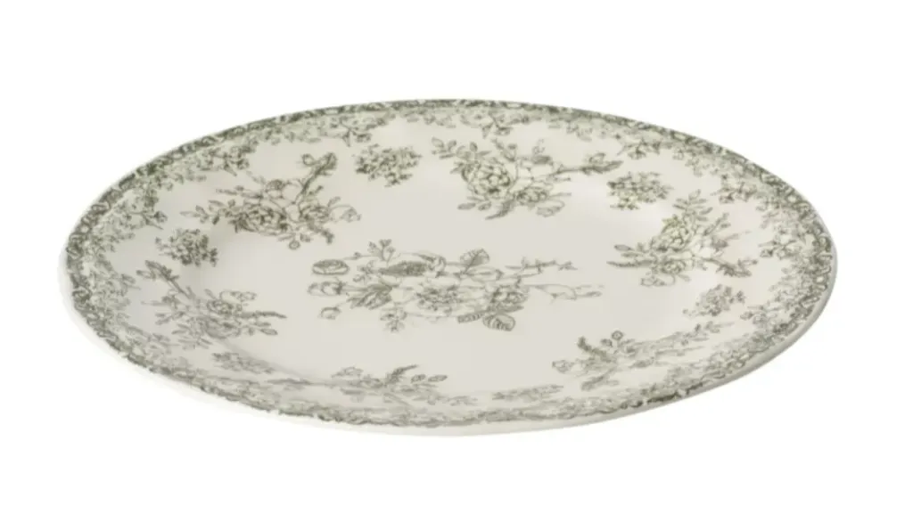 [268863] Petite assiette fleurs céramique vert/blanc - J-LINE