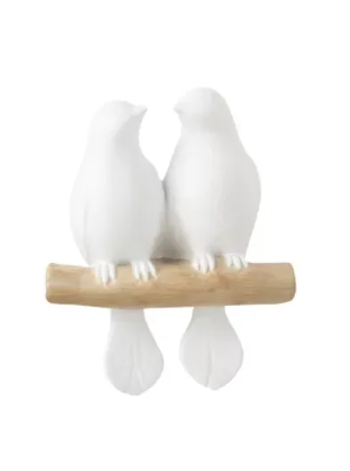 Deux oiseaux sur branche blanc - J-LINE