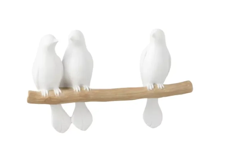 Trois oiseaux sur branche blanc - J-LINE